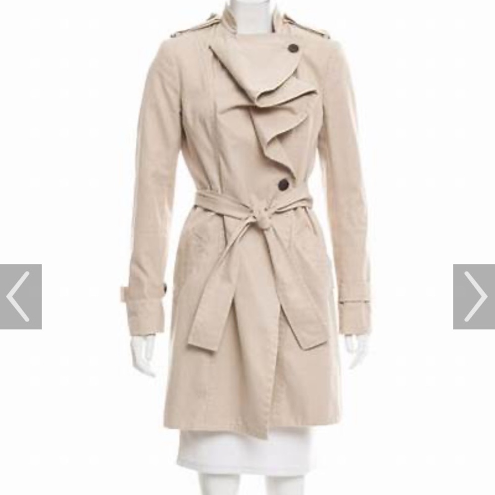 Diane von Furstenberg Spy Ruffle Trench Coat size 6